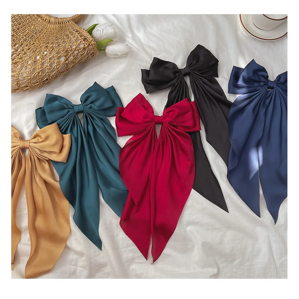 Double Layer Black Bow Hair Clip Korean Retro Big Ribbon Top Clip Duckbill Festival Gift Chiffon Cloth Spring Clip