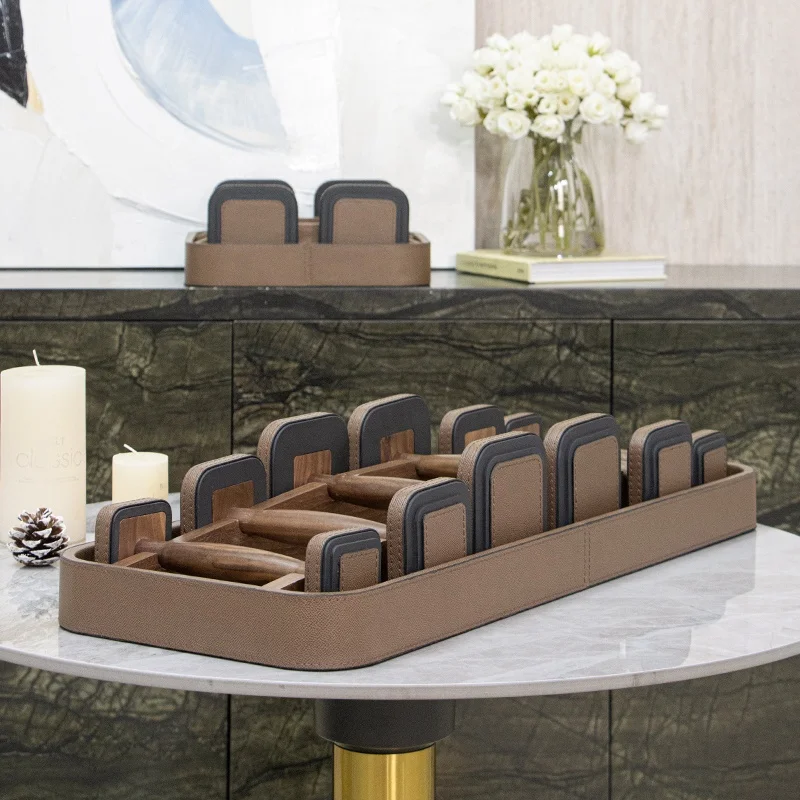 Multi-Size Modern Walnut Wood & Leather Dumbbell Set With Chic Design For Home Decoration And Bar Mitzvah Gifts