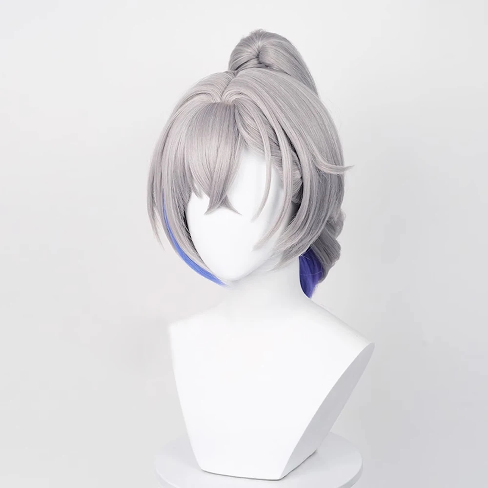 Honkai Star Rail Silver Wolf Perucas Sintéticas Longas Retas Onduladas Cinza Roxo Gradiente Rabo de Cavalo Jogo Cosplay Peruca de Cabelo para Festa