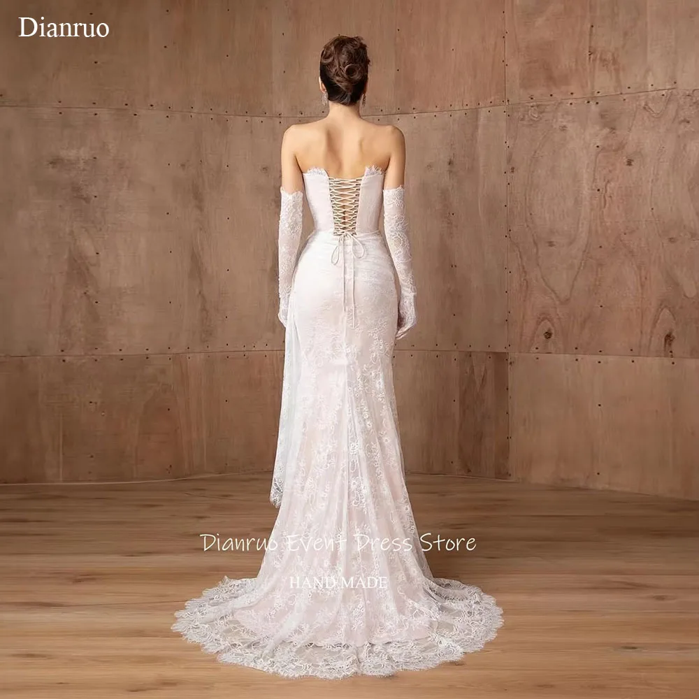 

Dianruo Beautiful Strapless Wedding Dress Floor Length Pleat Vestido Novia Civil High Quality Lace Up Robe De Mariée Customized