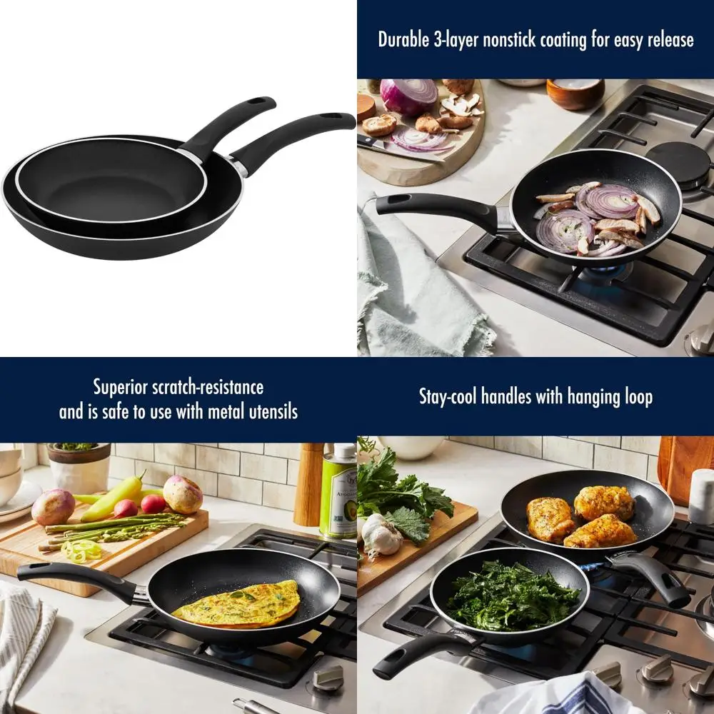 

Nonstick Frying Pan Set - 2 Piece, 8 and 10, Italian Made, Durable 3-Layer Coating, Lightweight