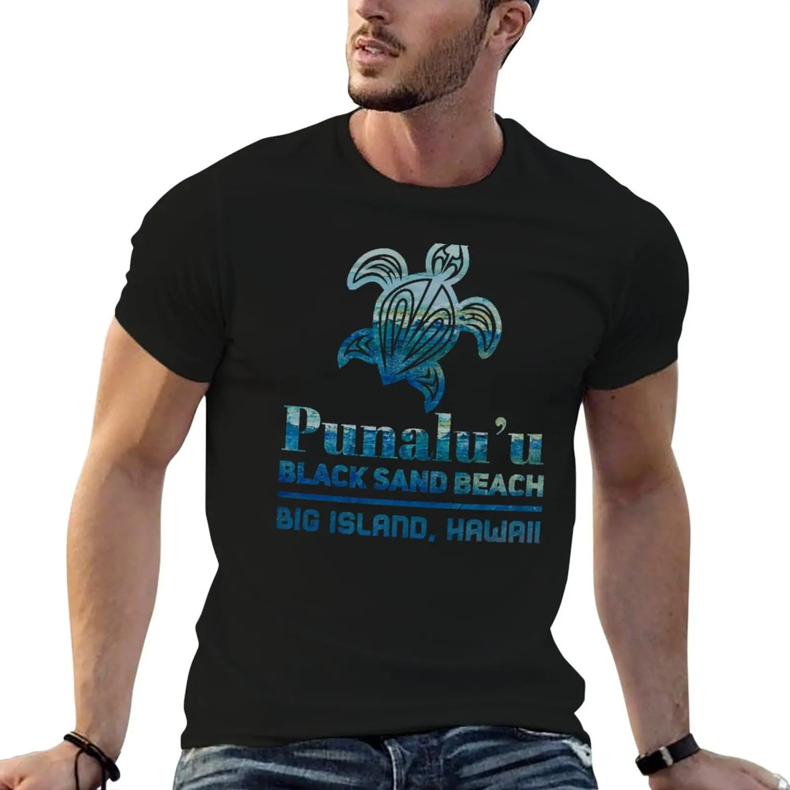 

men cotton man T-Shirt Black shirt Beach shirts Turtle 100% t cotton for t Punaluu Sand