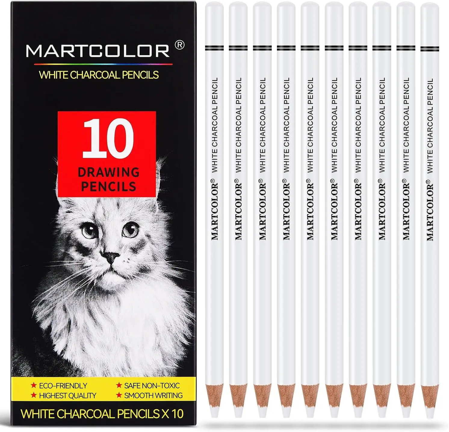 

10-Piece White Charcoal Pencils for Sketching, Shading & Highlights on Dark Paper
