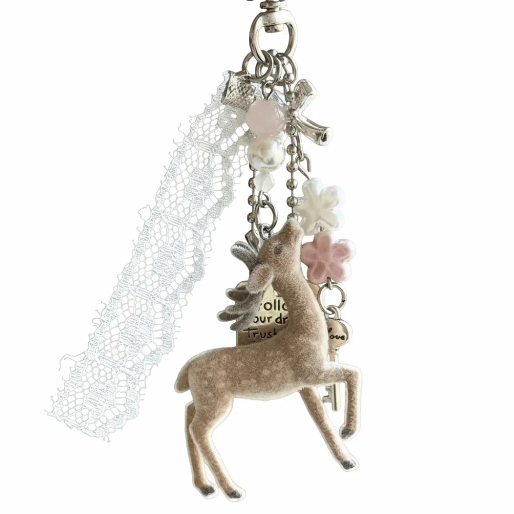 Chaveiro de Cervo Portátil Fofo, Feito à Mão, Estilo Coreano, Pingente para Celular e Bolsa, 11,5cm de Comprimento