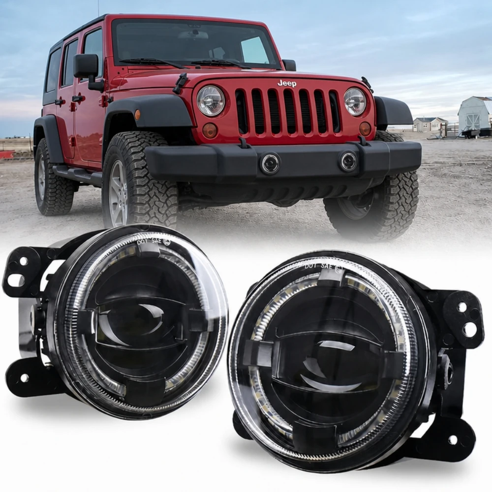 POVTOR Front Bumper Driving Fog Lights with Halo Angel Eye DRL 4 Inch LED Fog Lights for Jeep Wrangler JK