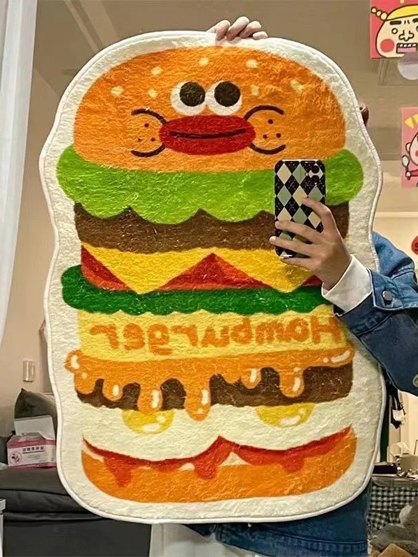 

Креативный коврик в виде бургера, впитывающий воду, противоскользящий, для спальни, из мягкого шерстяного имитационного материала, подходит для домашнего использования