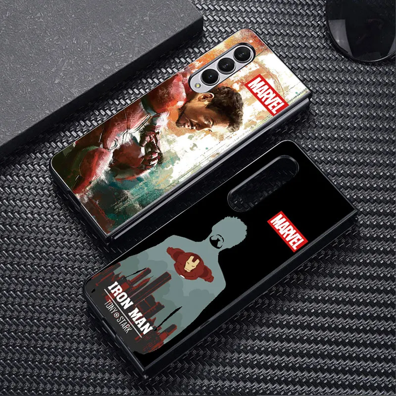 Marvel Ironman Luxury Print Cover for Samsung Galaxy Z Fold4 5G Z Fold3 ZFold4 Z Fold5 5G Black Shockproof Cases