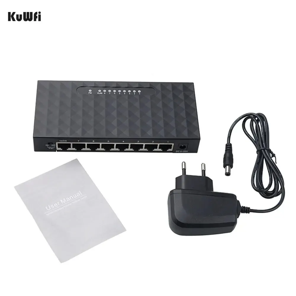 KuWFi 8 Ports 1000Mbps Gigabit Network Switch Smart Switcher High Performance RJ45 Hub Lan Internet Splitter Plug and Play