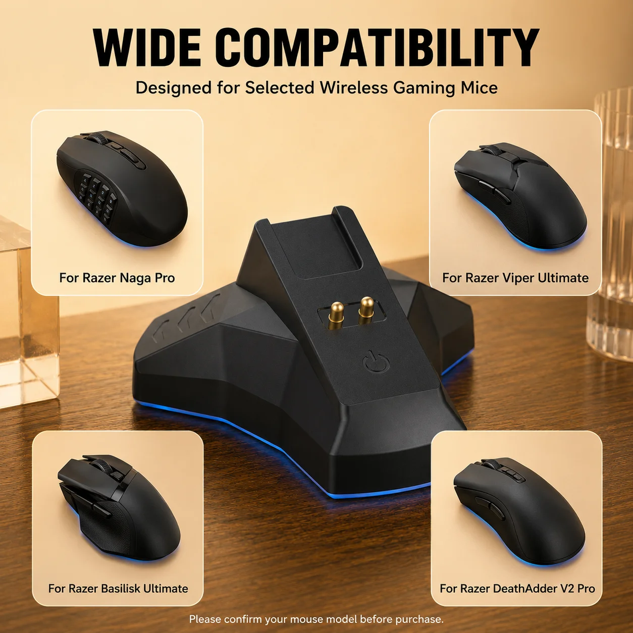 Mouse Dock Charger for Naga Pro/Viper/Basilisk/Razer DeathAdder V2 Pro Wireless Mouse Charging Dock Feet Mouse Charger Base view 2