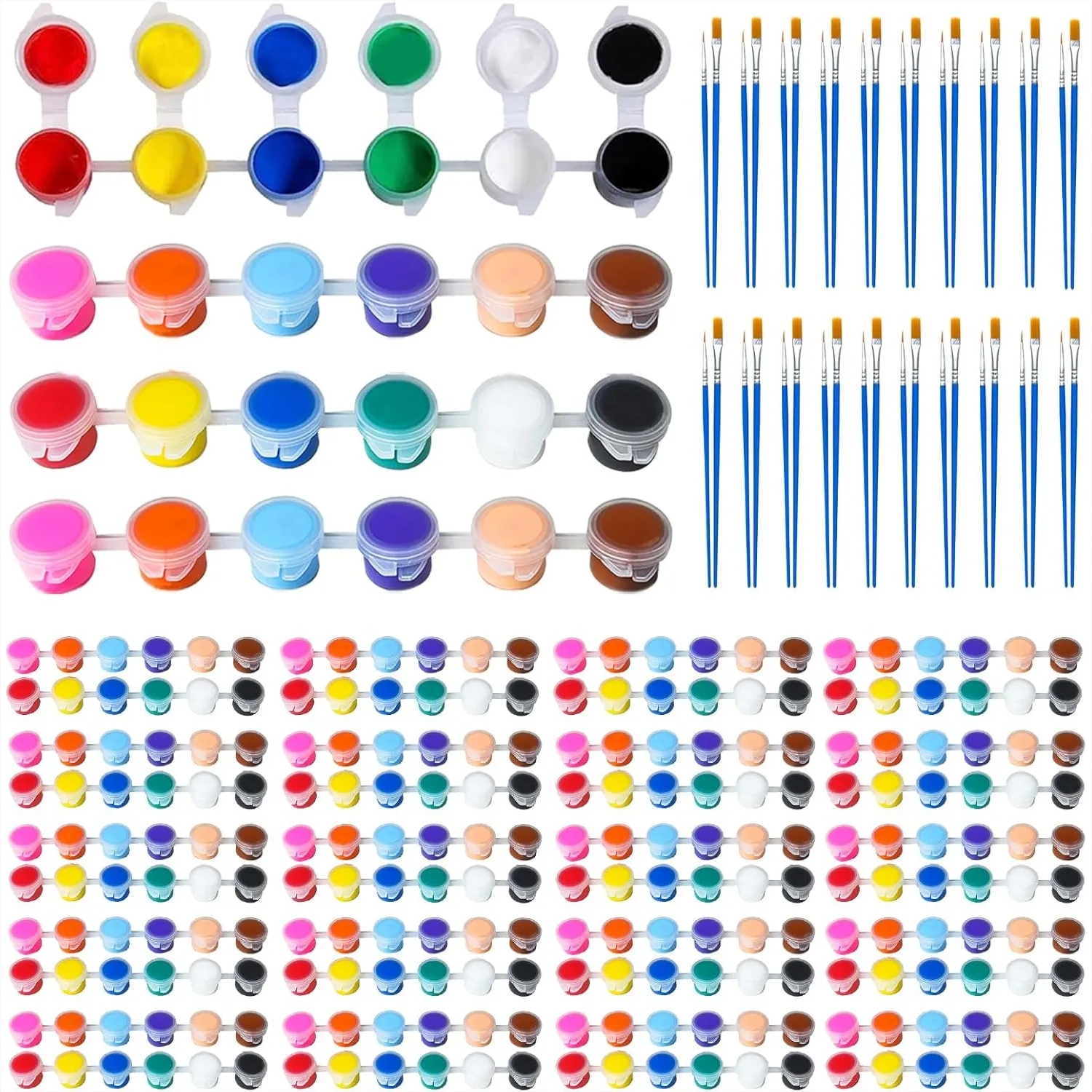 

30 Pack Mini Acrylic Paint Set, 420 PCS Kids Paint Kit with Brushes, 12 Colors Paint Strips for Home Classroom Party Favors