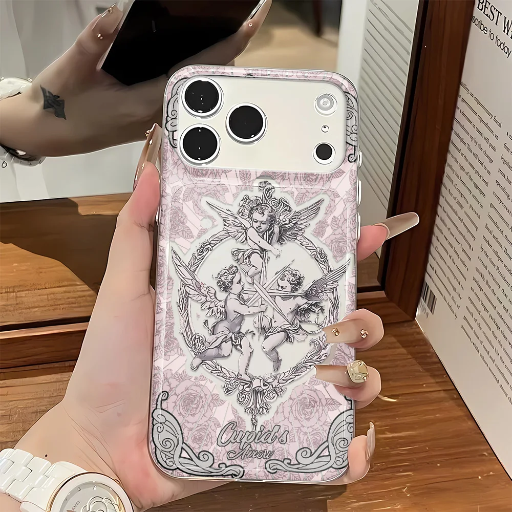 

Лазерный чехол Cupid Angel Aurora для iPhone 17 16 15 14 Pro Max 13 12 11 Роскошный блестящий противоударный защитный чехол Funda