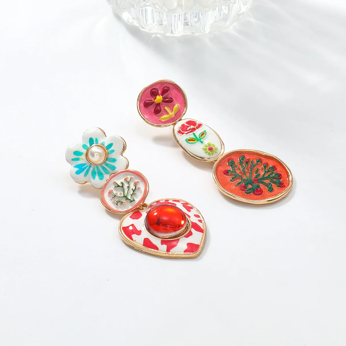 New Exaggerated Multi-layered Flowers Artistic Retro Asymmetrical Heart Pendant  Earrings for Boho Style Party Jewelry Gift