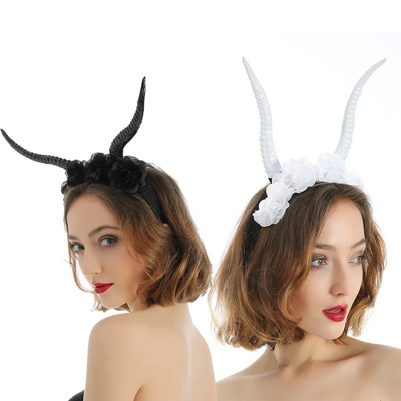 Halloween Hair Hoop Antler Headband Gothic Flower Animal Horns Headdress Deer Horn Headbands Cosplay Hair Accessories