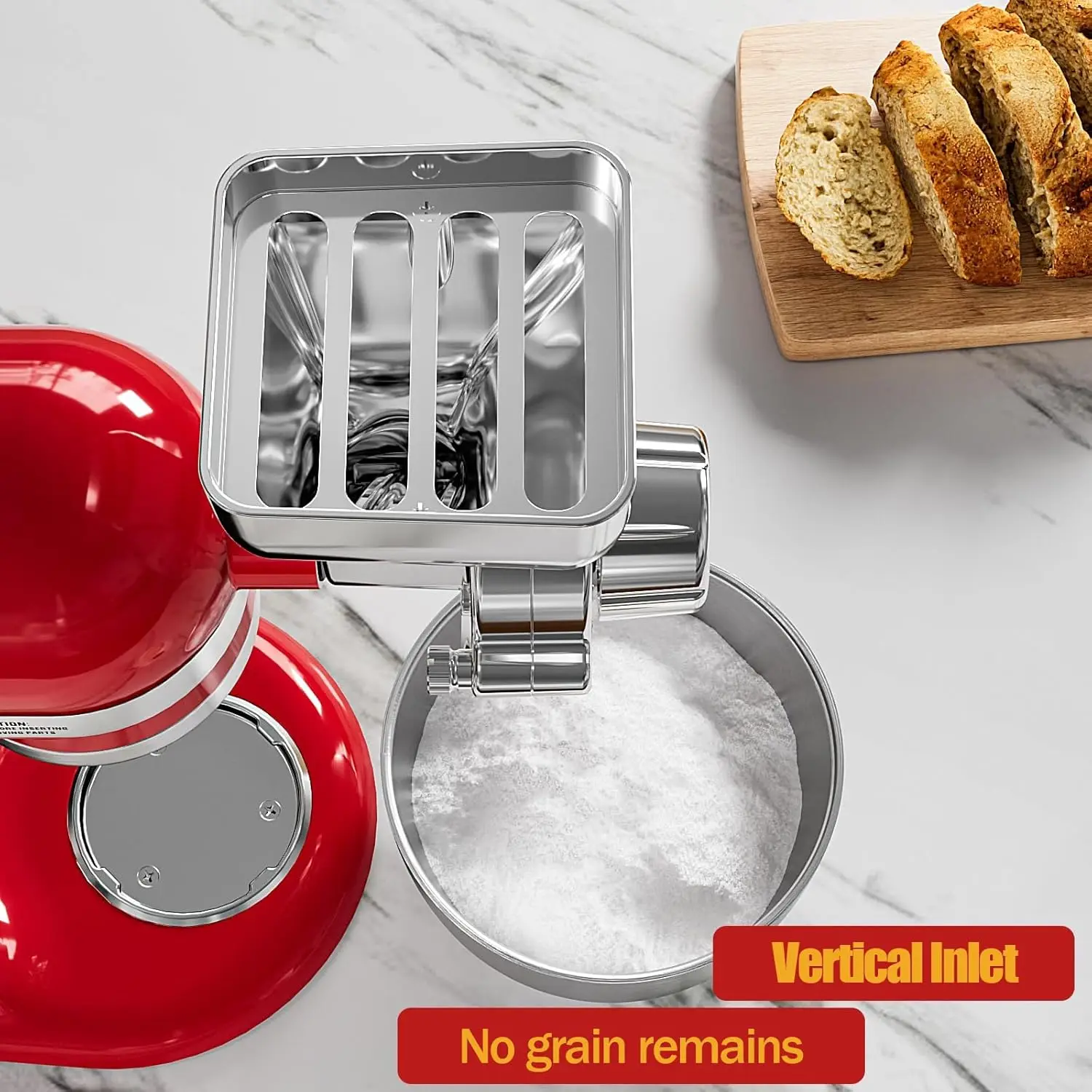 ملحق مطحنة الحبوب المعدنية بالكامل مناسب لخلاط حامل كيتشن إيد، مطحنة حبوب مطحنة دقيق قابلة للتعديل مكونة من 12 مستوىًا لخلاط كيتشن ايد، مناسبة #2