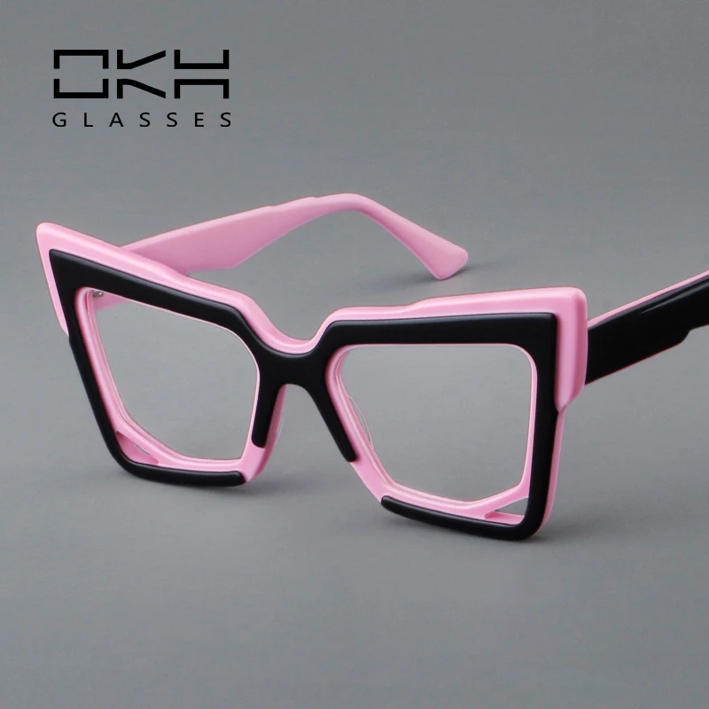 OKH Square Acetate Glasses Frame Retro Color-blocked Optical Clear Eyeglasses Customizable Prescription Spectacles B23