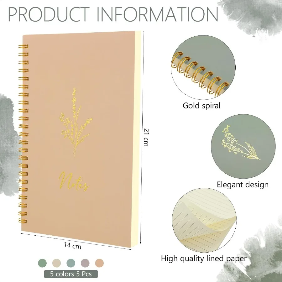 5 Pack Spiral Notebook Aesthetic School plies A5 Wide Ruled 160 Pages 80 Sheets Cute Notebook for Work Students School Office p