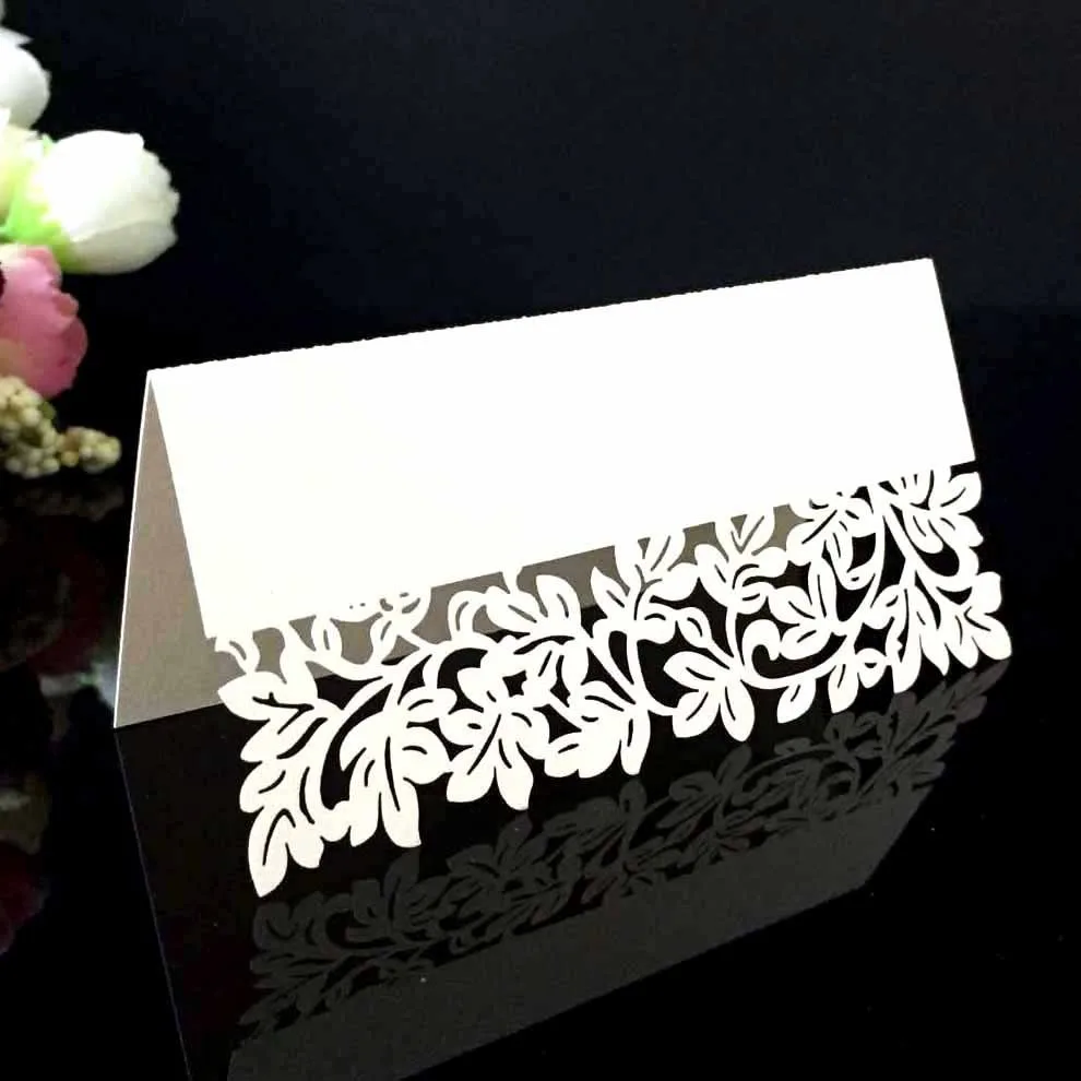 Laser Cut 3D Hollow Leaf  Card Wedding Celebration White  Name Card Laser Engraving Personalized Party Favor