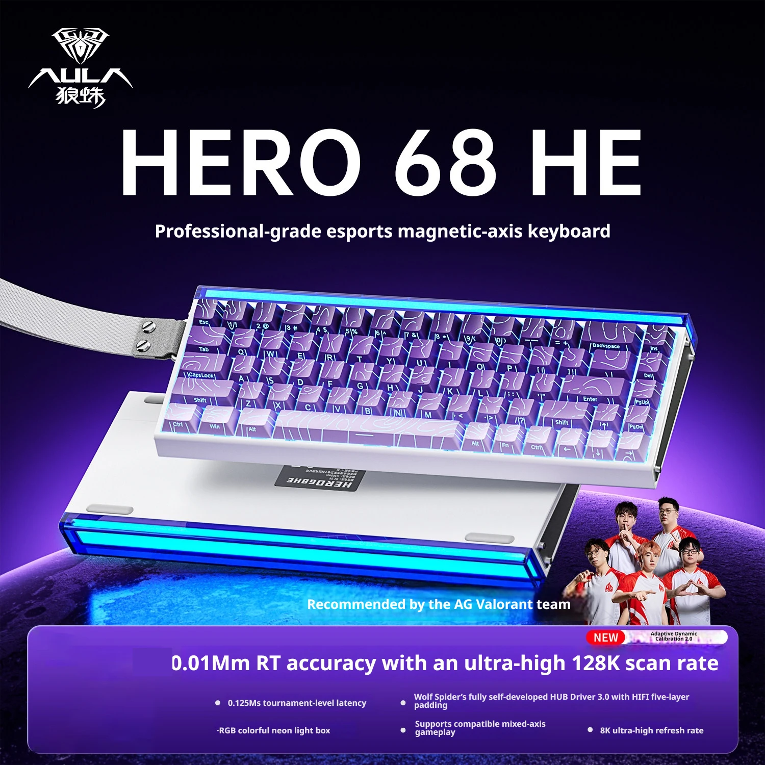 AULA HERO 68HE Magnetic Switch Keyboard RGB Gaming Mechanical Keyboard Rapid Trigger 8K Return Wired Esports Custom Keyboard
