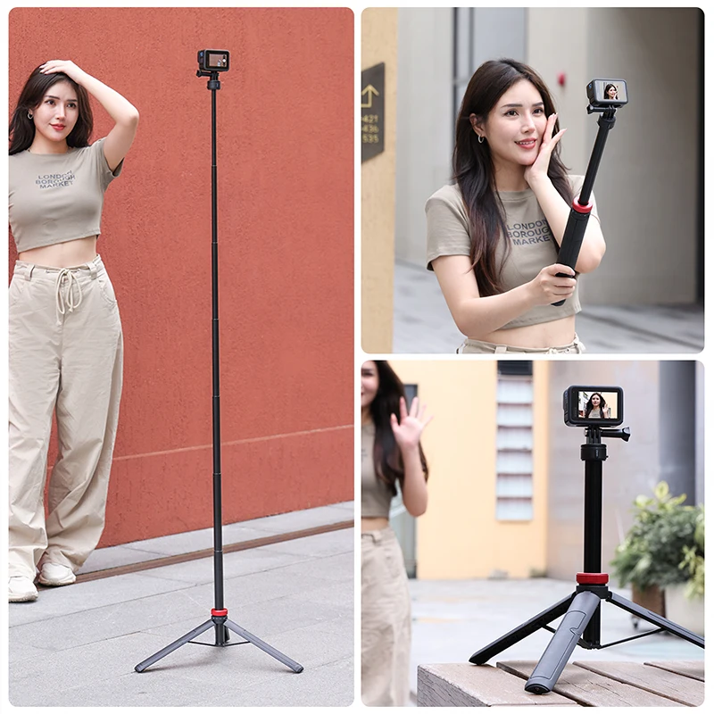 Ulanzi Go-Quick II 1.4M Extendable Tripod Selfie Stick for GoPro Hero 13 12 11 10 DJI Insta360 Camera Hand Grips Extension Rod