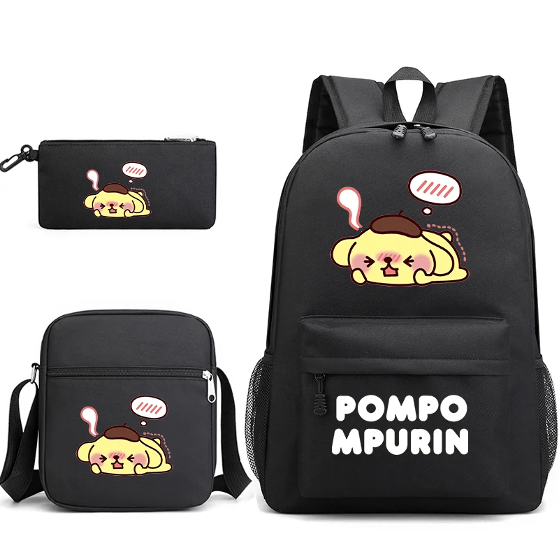 

MINISO 3 Pcs/Set Sanrio Pompompurin Backpack for School Teenager Girls Boys Print Travel Knapsack Cartoon Bookbag Mochila