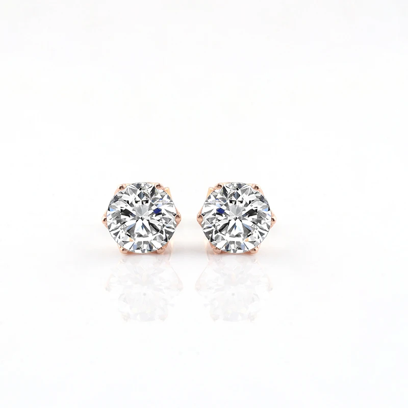 

Provence 14K Solid Gold Solitaire Stud Earrings 6mm DEF VVS Round Diamonds Moissanite For Women Men Fine Jewelry Gift