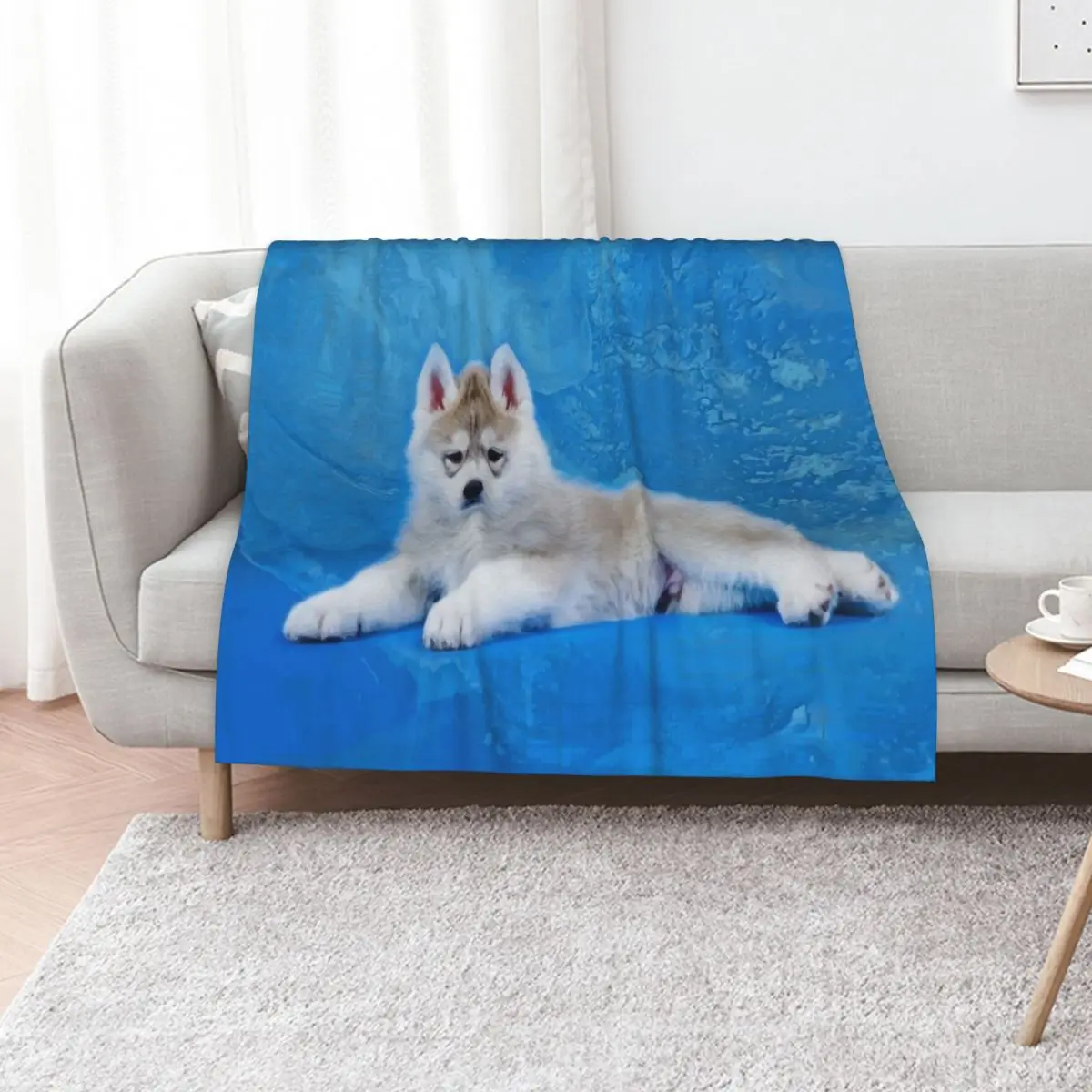 

Siberian Husky Puppy Throw Blanket Plaid on the sofa Extra Large Throw Cute Plaid Blankets Sofas Of Decoration Blankets