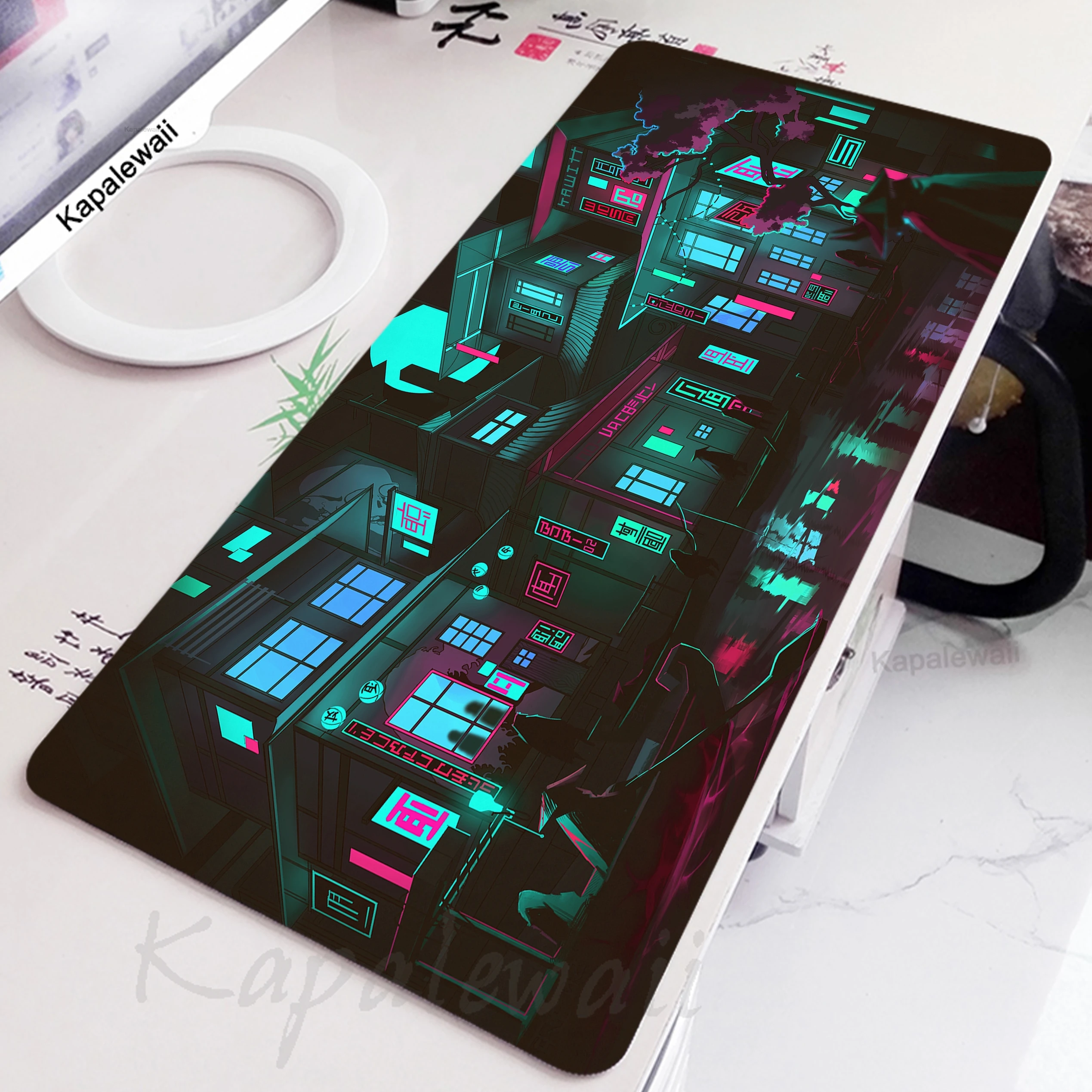 

Neon Pixel City Large Mouse Pad Art Mousepad Gamer Speed Mouse Mat XXL 900x400mm Home Office Rubber Desk Mats Big Keyboard Pads