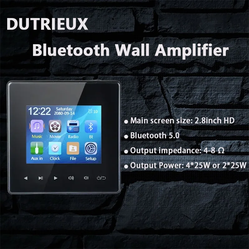 Home Theater e Amplificador de Parede, Amplificador de Som Compatível com Bluetooth, 2 ou 4 Canais Painel de Música para Hotel e Residencial, 2.8in HD Touch Key