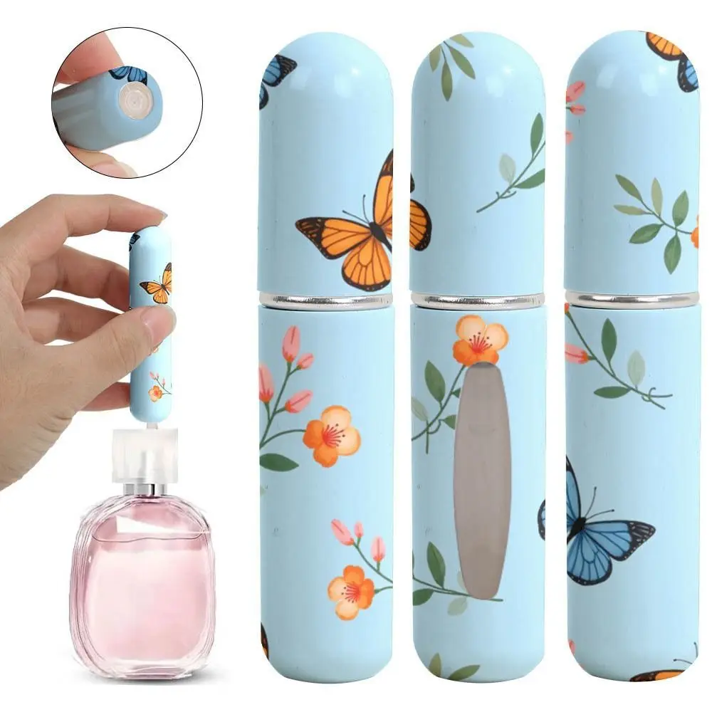 Portable Print Mini Perfume Bottle Refillable 5ml Spray Rotating Bottle Leak-proof Empty Cosmetic Containers Travel