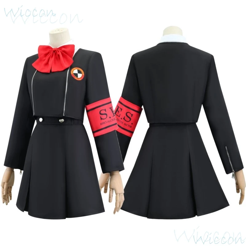 Aegis Aigis Game P5X PERSONA Cosplay Costume Japan Moonlight School Uniform JK Black Suit Skirt Female Cos Prop Headset Gold Wig