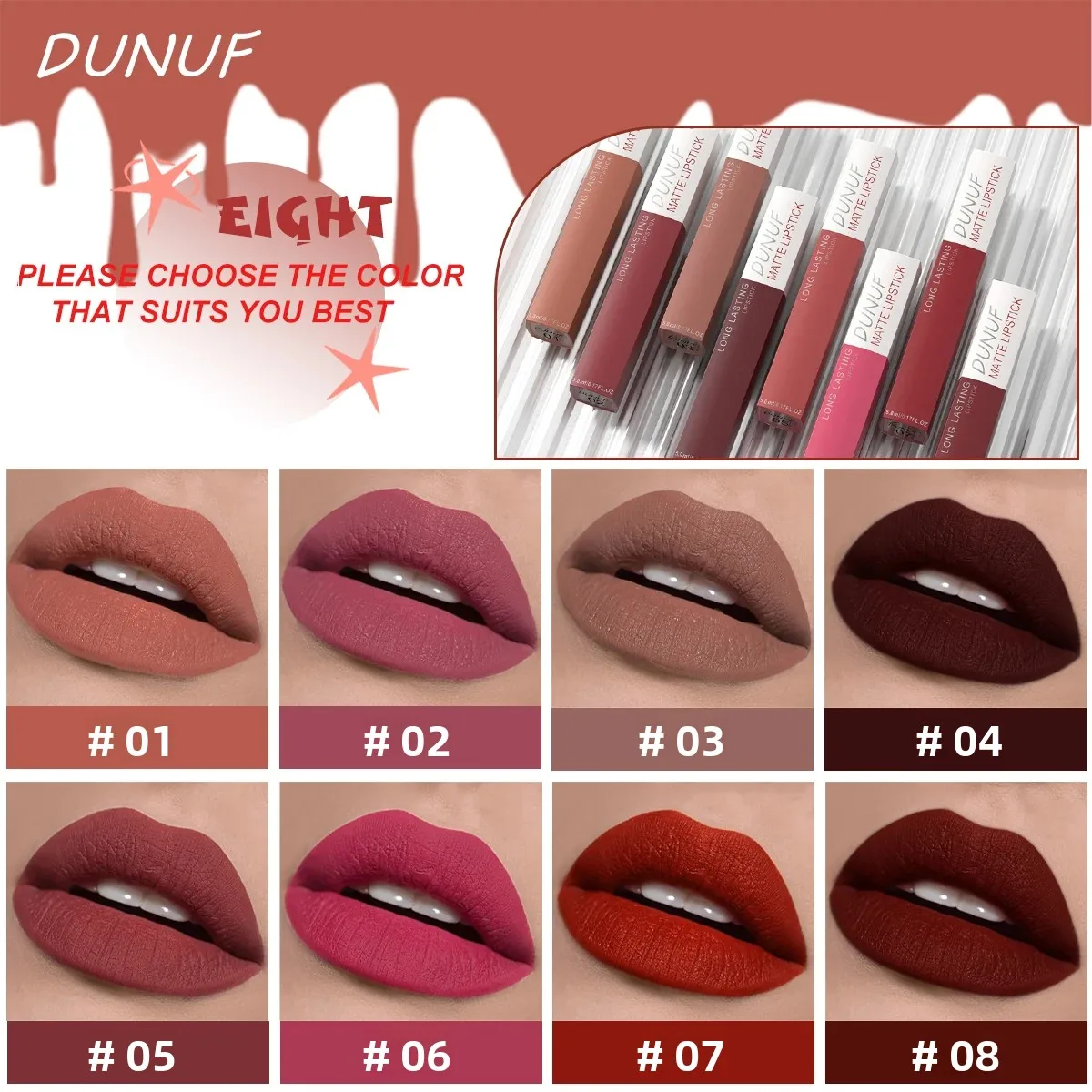 Fluwelen Matte Lipgloss 8 Kleuren Rijk Pigment Waterdichte Lippenstift Langdurige Hydraterende Non Stick Cup Vloeibare Lip Glazuur