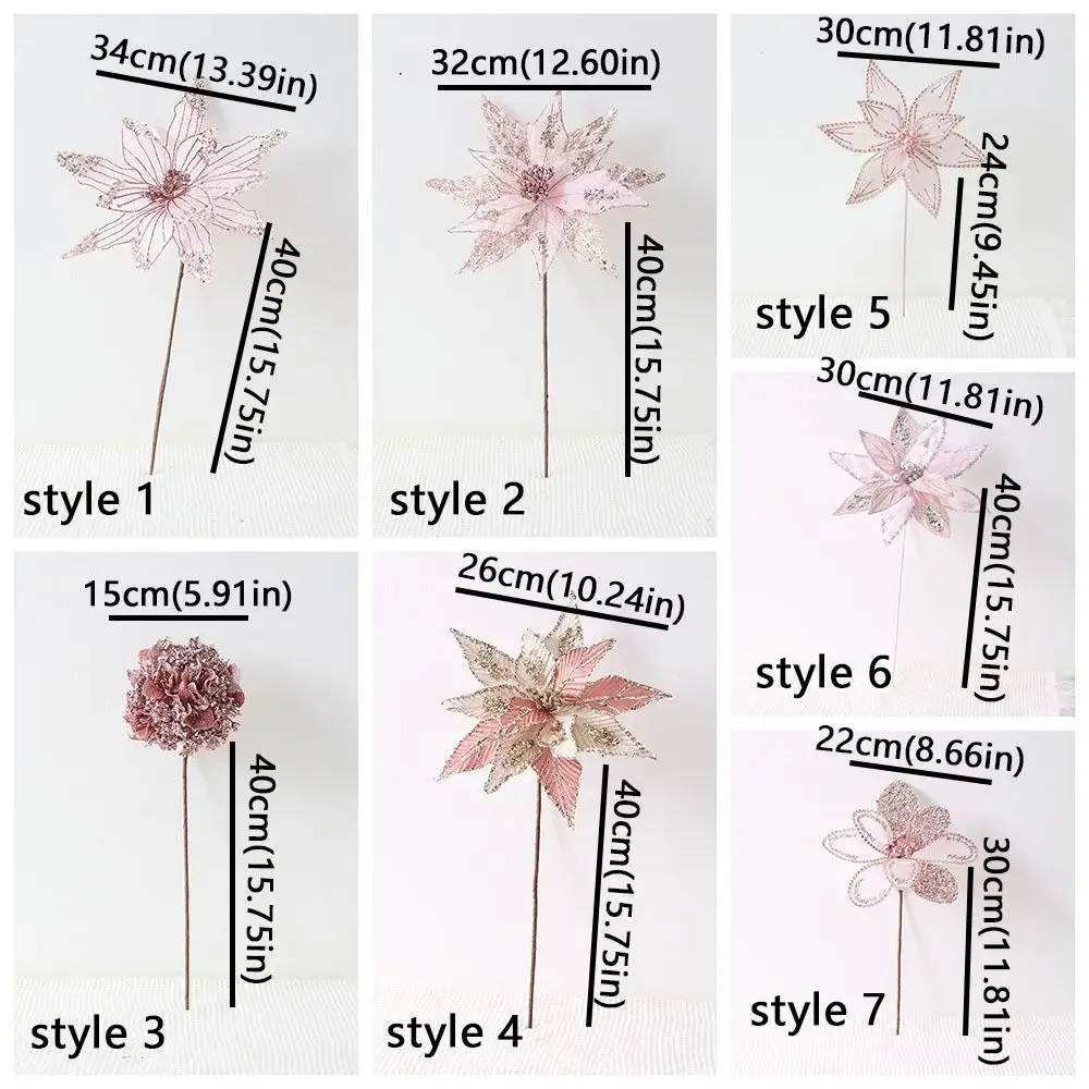 كبير بريق عيد الميلاد البونسيتة زهرة الترتر مقلد زهرة عيد الميلاد الاصطناعية اليدوية الحرفية واقعية #6