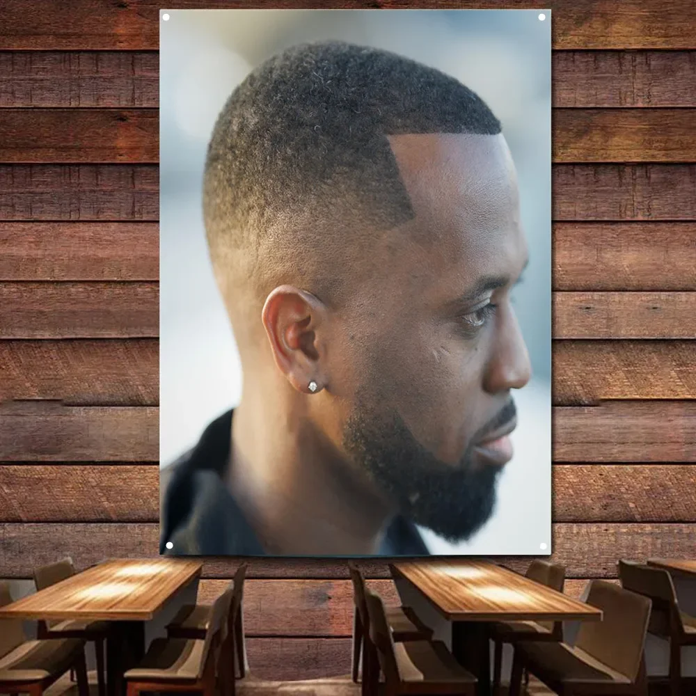 Black Men Wavy Hairstyles Banner Barber Shop Wall Art Decoration Tapestry Wall Hanging Flag Hairstyling Posters Digital Printing