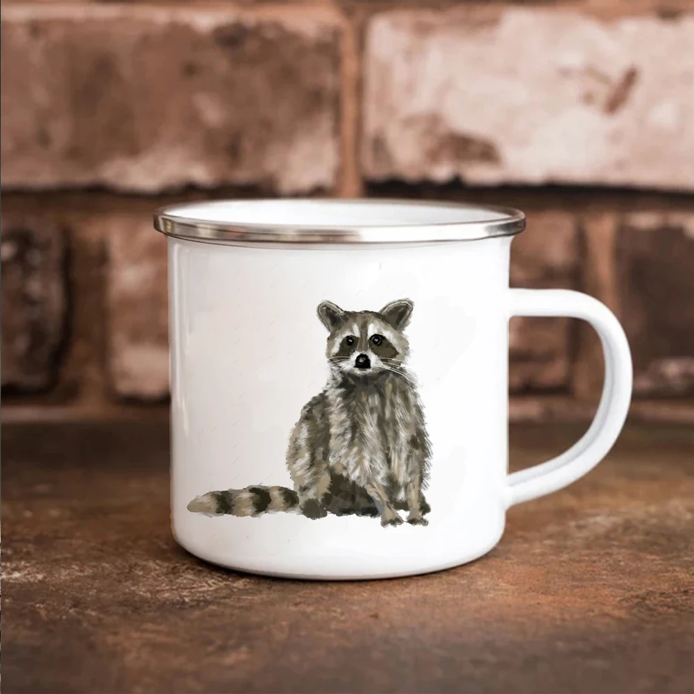 Raccoon Enamel Mug, cute raccoon unbreakable mug 11oz coffee Mug friends Birthday Gift