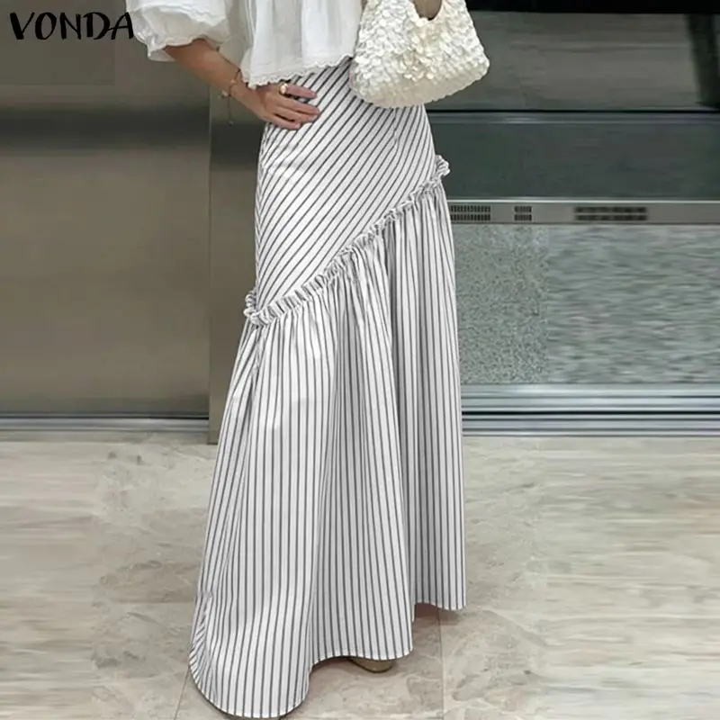 Plus Size Striped Maxi Skirt for Women