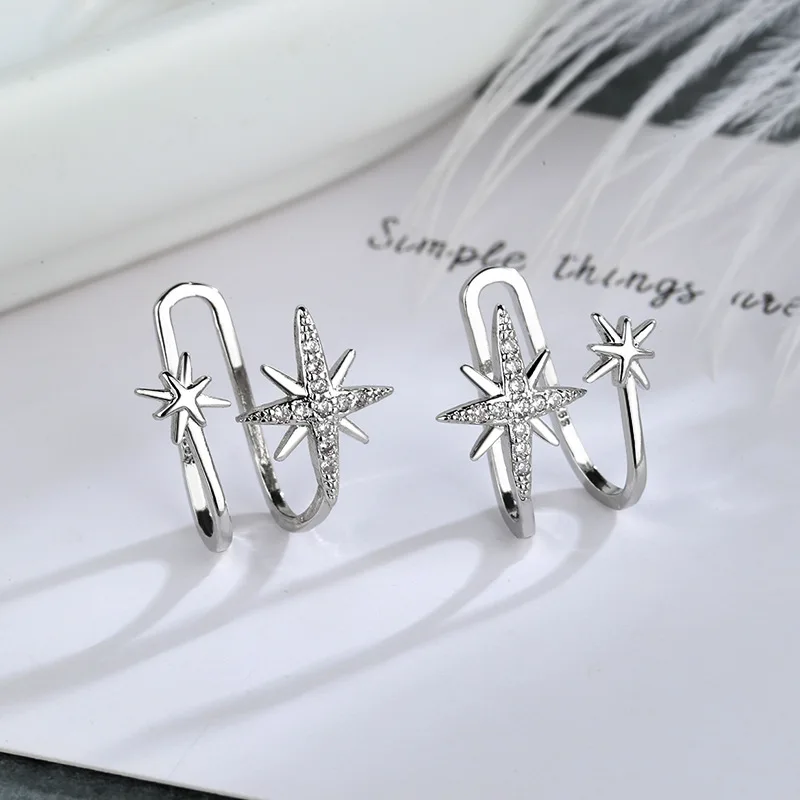 Fashion Unique Eight Pointed Star Clip Earrings For Women Girls No Piercing Fake Cartilage Ear Cuff Party Jewelry Gifts