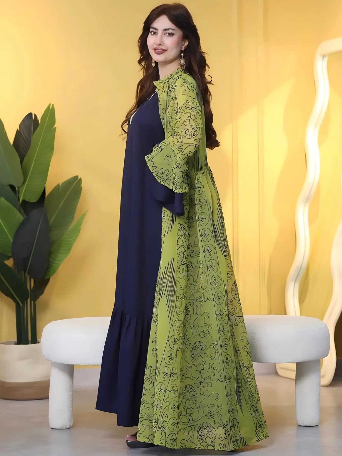 

UNI Eid Ramadan Djellaba Kimono Abayas for Women Muslim 2 Piece Set Evening Party Dress Dubai Kaftan Turkey Robe Jalabiya Caftan