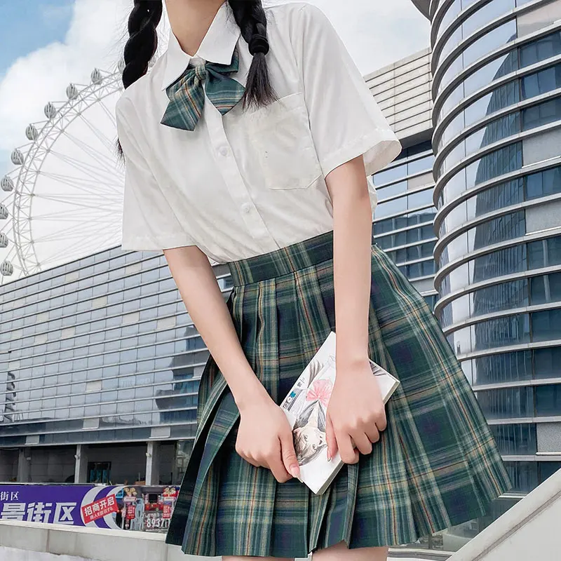 

Jk Uniform Set Japanese School Style Kawaii Sailor Fuku Student Girl Short Sleeve Green Seifuku Pleated Skirt Sexy JK Uniform