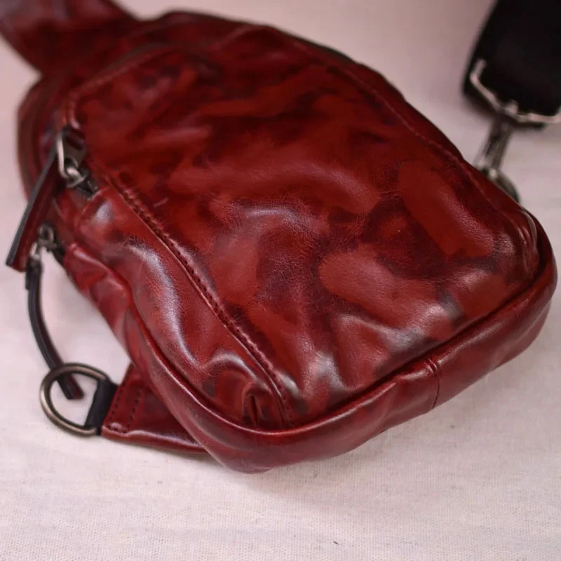 

AETOO Leather chest bag men's casual crossbody bag simple shoulder bag Korean version of the brand chest bag cowhide small back