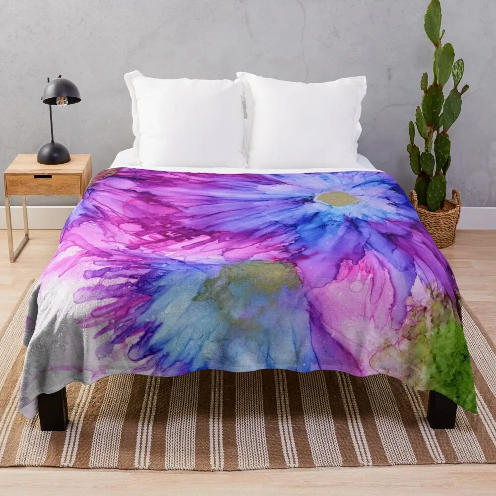 Pink and Blue Floral Abstract Throw Blanket Blanket For Sofa Blankets For Bed Large Blanket Picnic Blanket