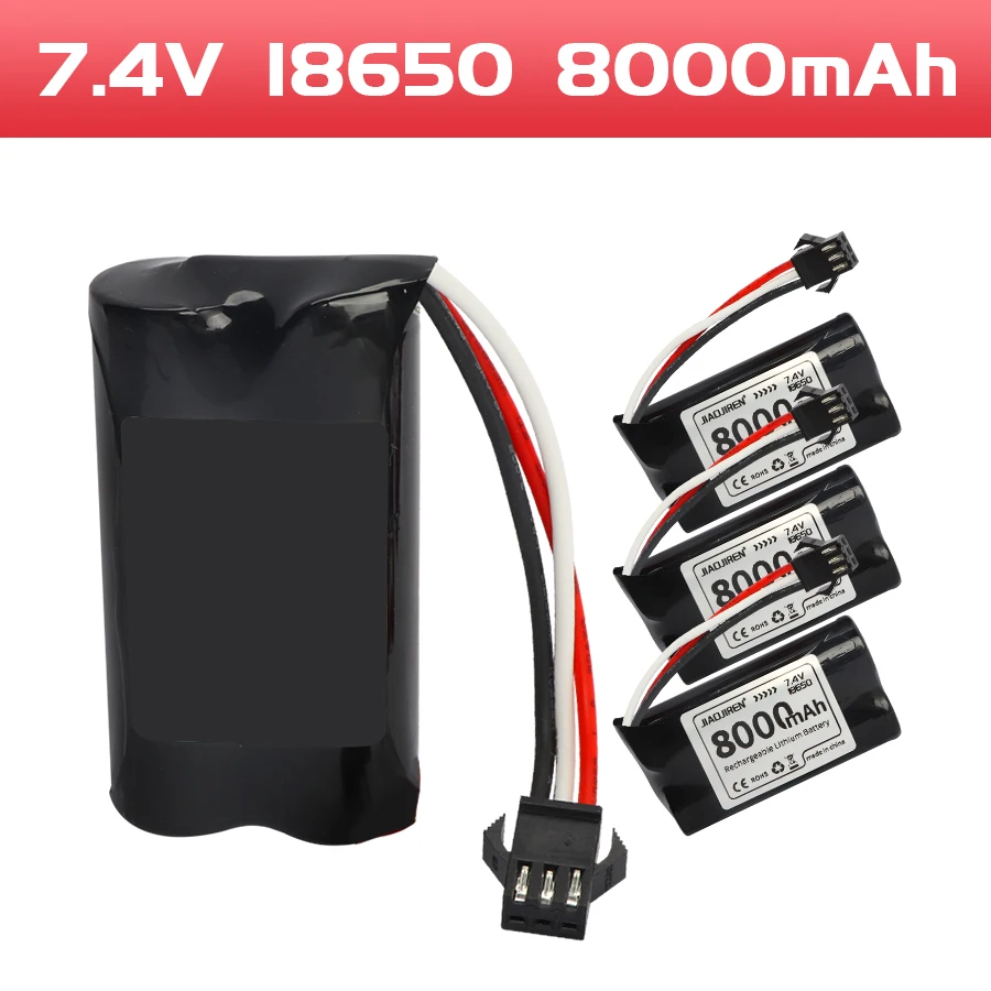 

8000mAh 7.4V Li-ion Battery With USB Charger For MN82 MN128 MN78 LC79 Remote Control Car Battery 2S 18650 25C SM-3P Plug