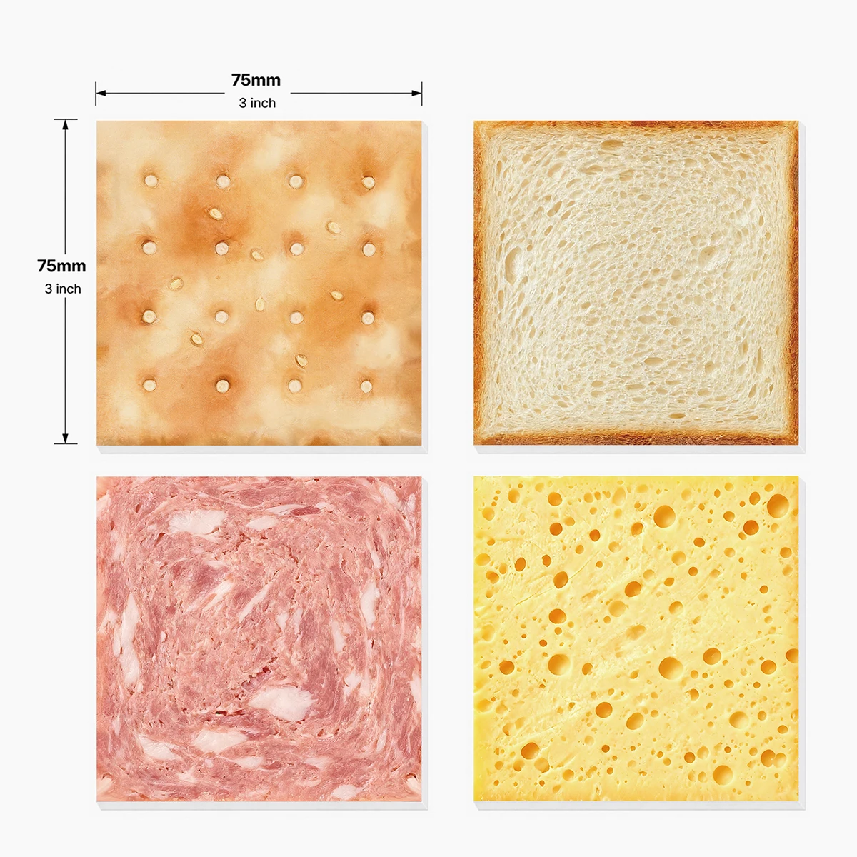 4PCS Food Theme Self Adhesive Sticky Notes 200 Sheets Bread Cheese Sausage Cracker Memo Pads Funny Office Stationery