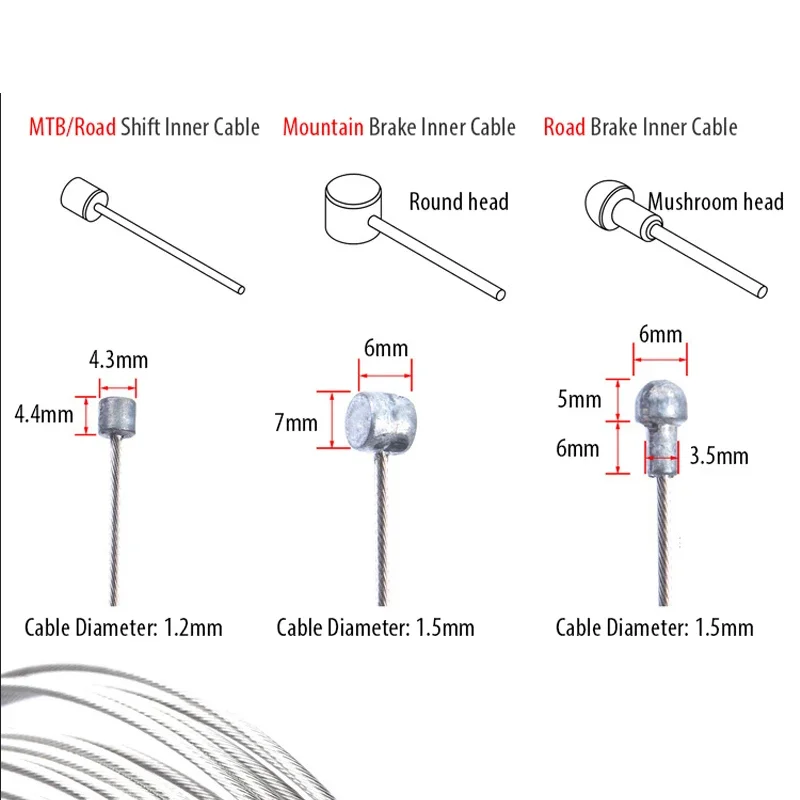 Línea de freno de bicicleta de montaña, Cable de freno de cambio interior de acero inoxidable, 5 piezas, 2M