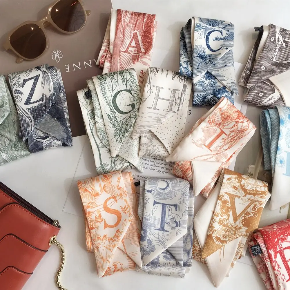 Head Rope Braided Hair 26 Letters Scarf Satin Korean Style Headband Printing Hair Scarf Silk Scarf Headband Female Headwear