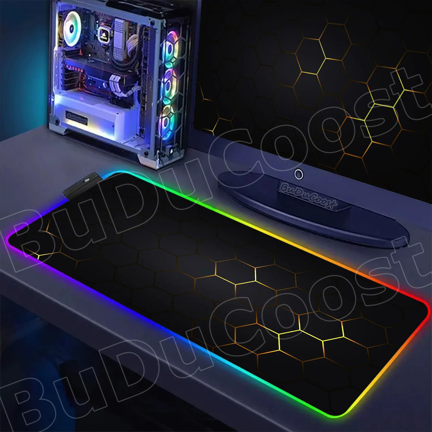 

Large RGB Gaming Mousepad, Anti-Slip Rubber Base, Waterproof Stitched Edge, Big Desk Mat for Gamer, Smooth Glide Surface for PC