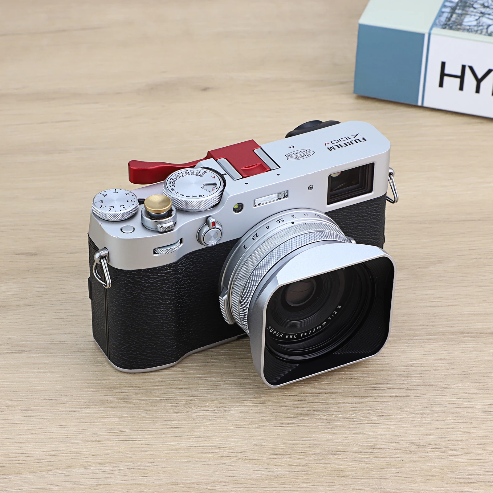 Haoge Square Metal Lens Hood untuk Fujifilm X100VI Fuji X100V X100F X100T dengan Cincin Adaptor Filter UV 49mm & Tutup Logam Perak