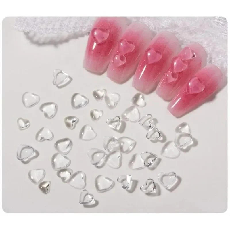 100-600Pcs Transparent Rhinestone Love Heart Charms Nails Figures Clear Resin Heart Manicure Jewelry Decoration DIY Accessories