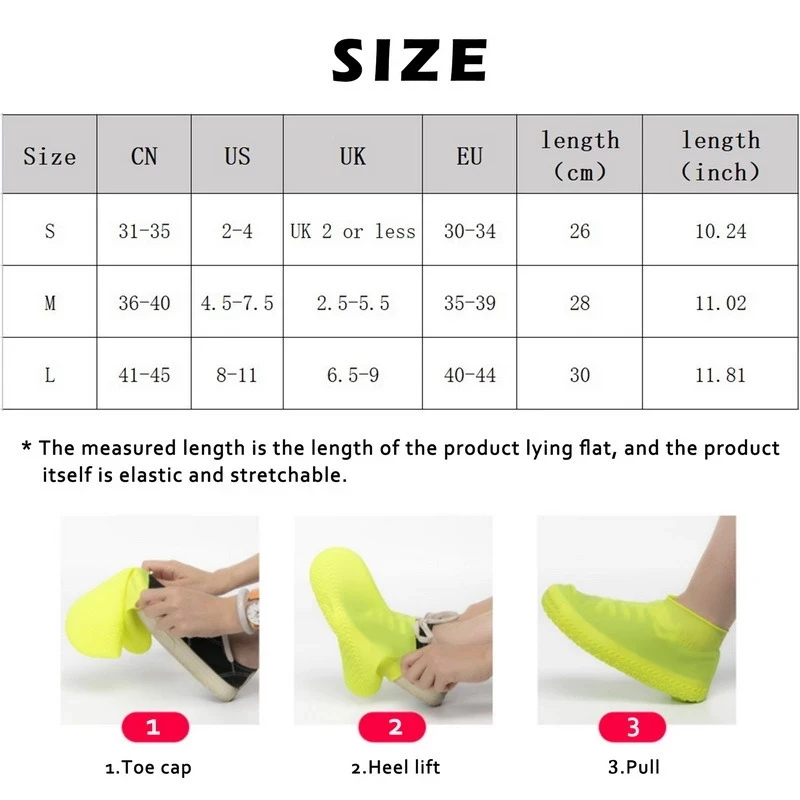 Silicone Waterproof Shoe Covers, Slip-resistant Rubber Rain Boot Overshoes, Outdoor Rainy Day Accessories, S, M, L, 1 Pair