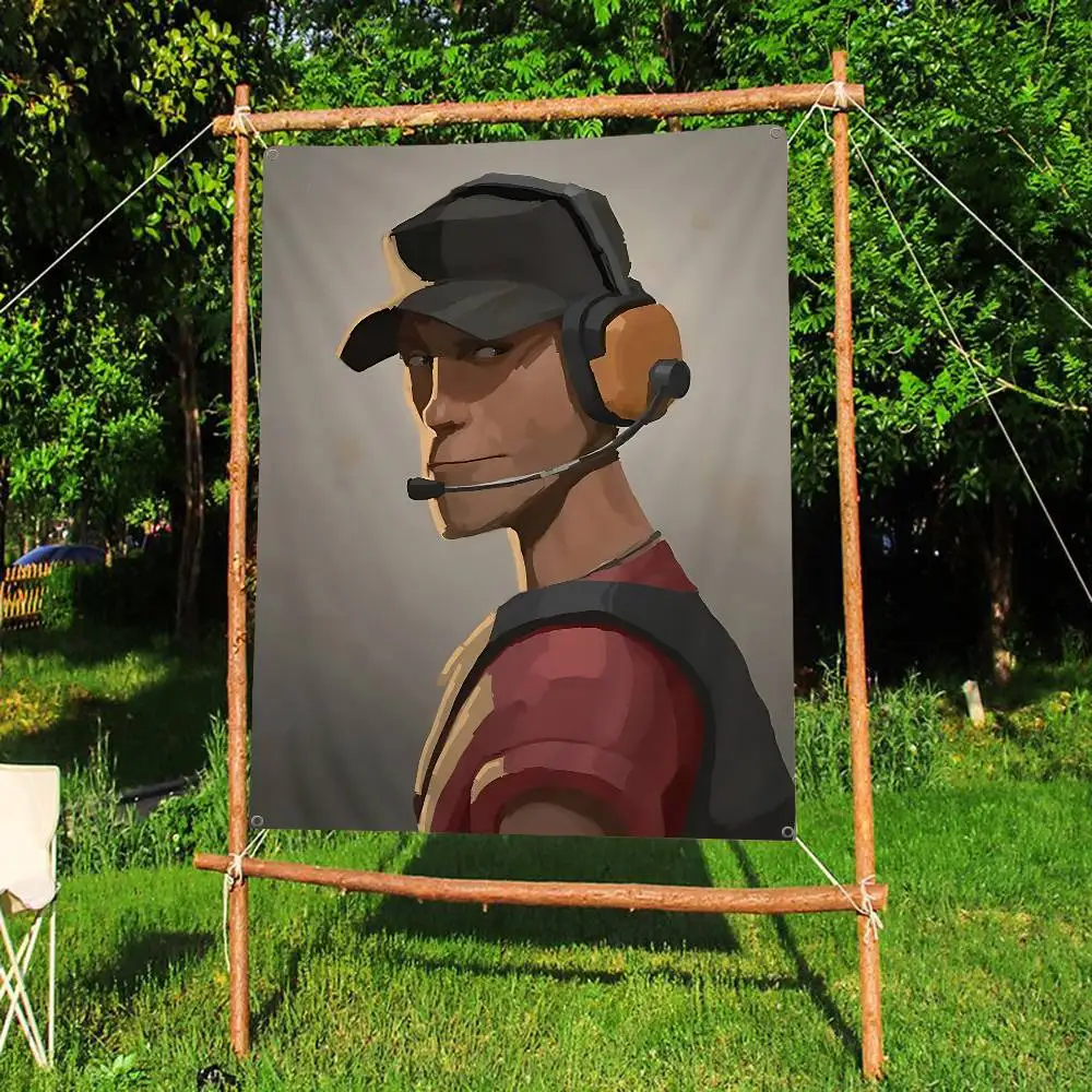F-Fortress 2 Spy Soldier Sniper TF2 Cartoon Flag Art Science Fiction Room Home Decor Wall Hanging Home Decor Banner