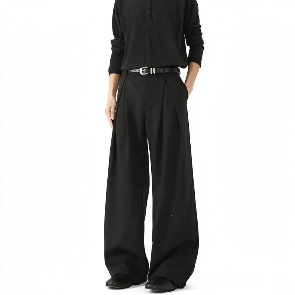 Mens Spring Straight Leg Slacks Loose Fit Casual Trousers Korean Style Clean Fit Black Business Pants For Daily Commute